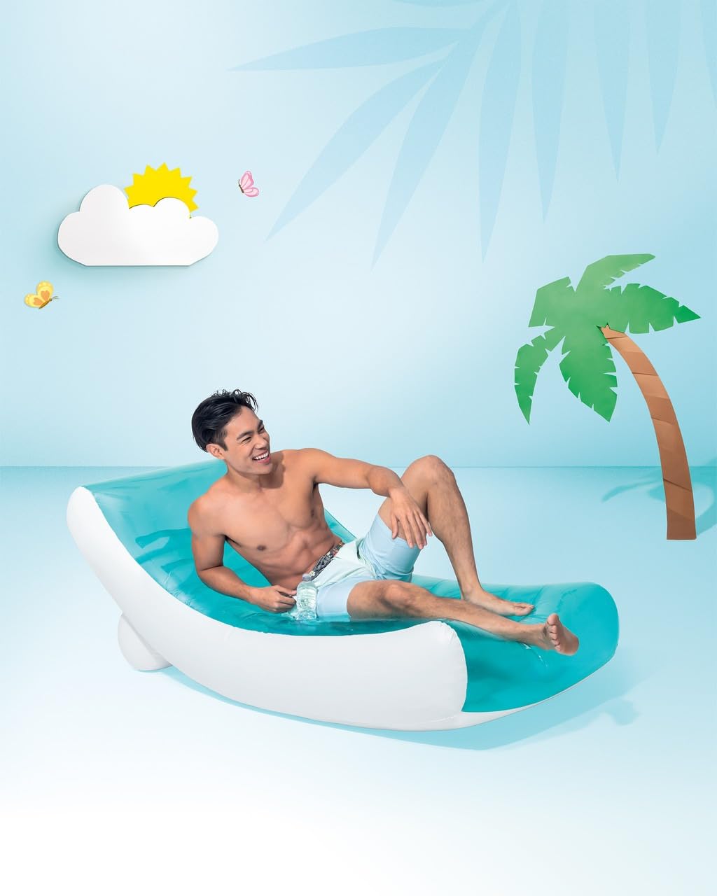 188x99cm Strongest Inflatable Sunbathing Pool Chair with Cup Holder & 100kg Weight Capacity | Poolside Relaxation Bed Rockin Lounge - Pack of 1 - Image 4 thumbnail