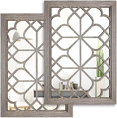 Wocred Set of 2 Rectangular Wall Mirror,Gorgeous Rustic Farmhouse Accent Mirror,Barn Wood Color Entry Mirror for Bathroom Renovation,Bedrooms,Living Rooms and More(11”x15”)