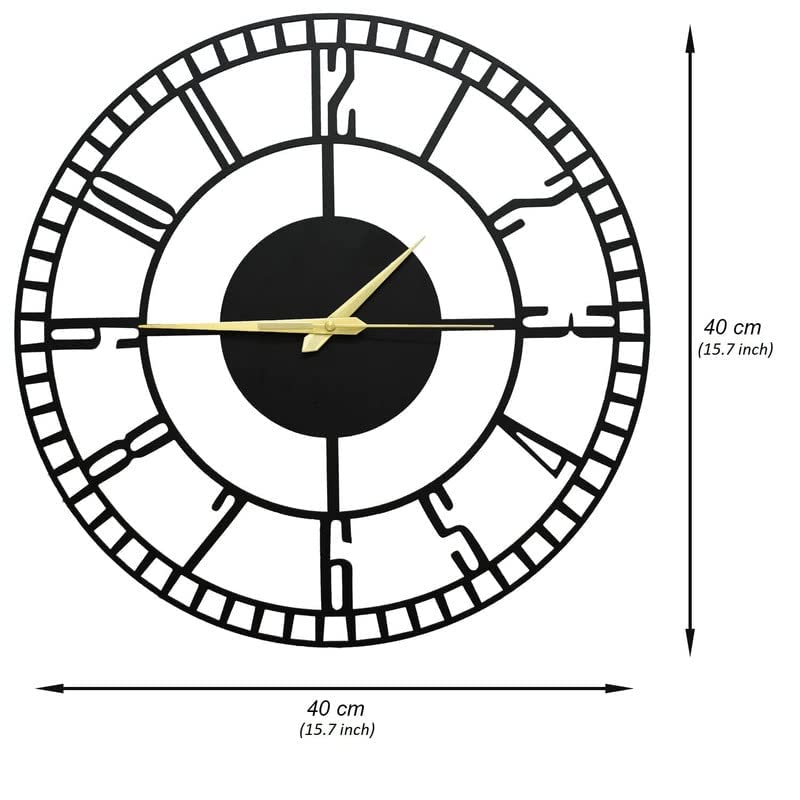 Image of Designer Metal Wall Clock for Living Room | Antique Stylish Fancy Decorative Big Size Wall Watch for Bedroom, Office, Kitchen, Dining, Hall and Decor (Black(ST-2), 40CM)
