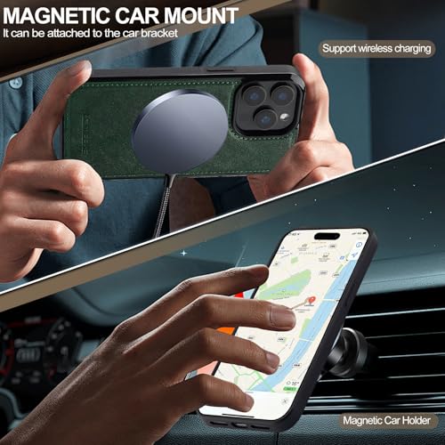 Coque magnétique iPhone 15 Pro Max portefeuille résistant aux chocs vert - 4