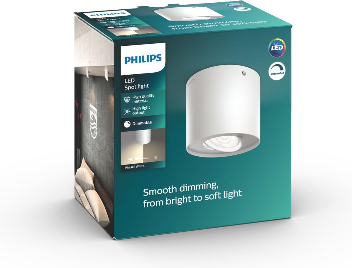 Philips myLiving Phase - Foco LED, iluminación interior, 1 luz, cepillado, luz blanca cálida, IP20, color blanco