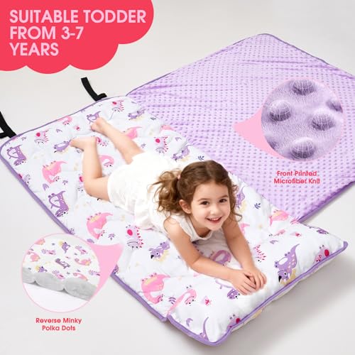 Image of ACRABROS Toddler Nap Mat with Pillow and Blanket, Large Rolled Napping Mats,Slumber Bags for Boys Girls,Kids Sleeping Bag for Daycare, Preschool Travel