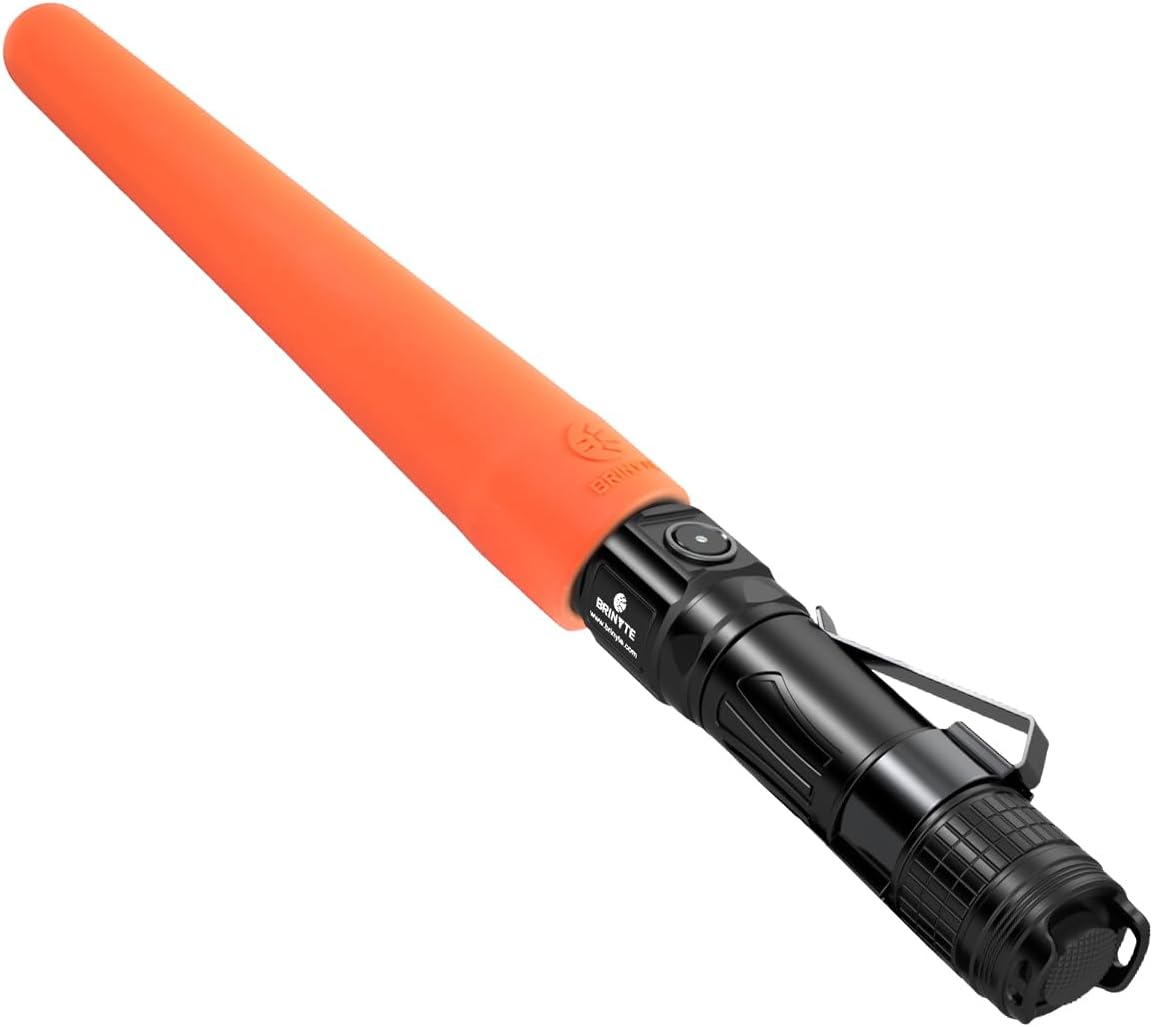 Brinyte BTW28 Orange Traffic Wand, 8" Safety Signal Baton Attachment, High Visibility Light Cone Fits 25-27mm/0.98''-1.06'' Flashlight Head, for Traffic Control, Parking, Airport & Camping