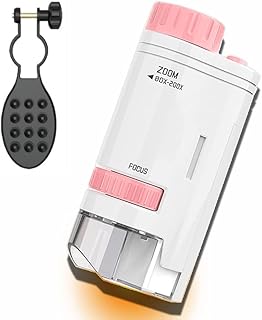 AiNinXun Portable Microscope for Children Kids Handheld Pocket Microscope Boy Girl Science Toy 60-200x Monocular with Led Light Minil Microscope Gift for Student Educational Learning with Phone Stand