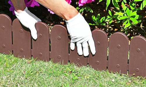 Evelyne Garden Border Plastic Edging: Wooden Fence Design - 8pcs Brown Yard Landscaping Fence Liner Lawn Edge Barrier - 10ft Kit of Decorative Lawn Panels Elements -Landscaping Edging-GMT-10374-A08 - Thumbnail 5