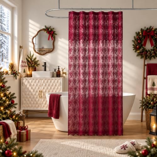 TUDECO Stall Burgundy Shower Curtain for Christams Bathroom, 36W x 72L Inch