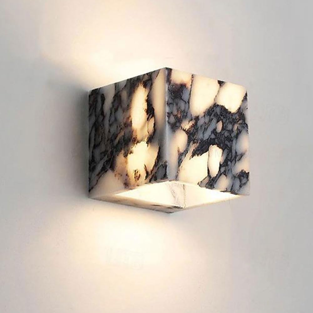 KXKLGWHN 4.7in Square Marble Wall Light, Nordic Minimalist Style Alabaster Wall Lamp, Hard Wire Connection LED Wall Sconce, Living Room Corridor Dining Room Decorative Lighting Fixtures