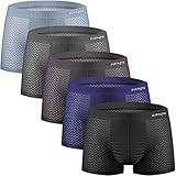 Zueauns Herren Boxershorts Eisseide Mesh Unterwäsche Netz Transparent Sexy Retroshorts Atmungsaktive Boxer Shorts(Color_1), L