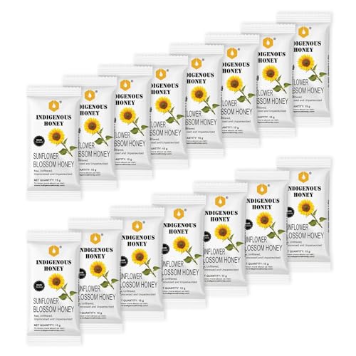 Image of INDIGENOUS HONEY Organic Sunflower Honey Natural Raw Pure Unprocessed Added Sugar Free NMR Tested Unpasteurized Unheated 15 Travel Friendly Sachets 15g Each Total 225g