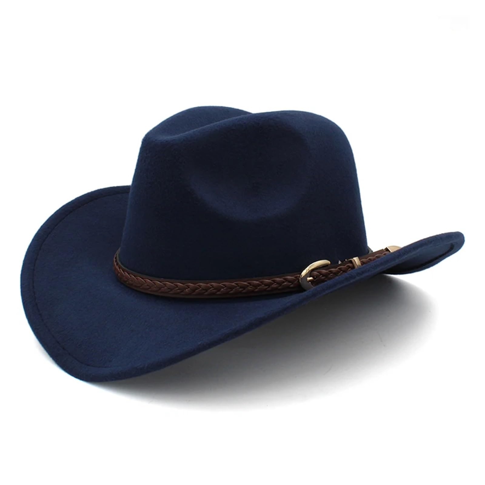 Cappello Cowboy Cappello da Cowboy Western con Tesa Larga in Lana Vintage Cinturino in Pelle Color caffè, Modello Cowgirl(Color 4,54cm)