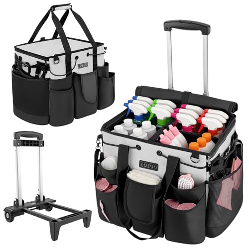 Image of LOEUO Large Cleaning Caddy for Cleaning Supplies Organizer, Rolling Cleaning Caddy Bags with Wheels for Housekeepers, Cleaning Carts on Wheels for Home Car Office Picnic