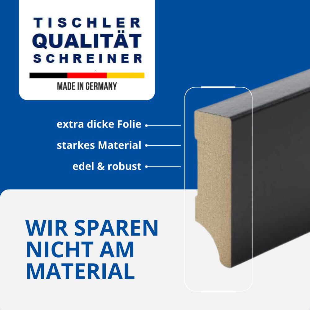 REESE | Sockelleisten | Leipziger Profil | SCHWARZ MDF | 60mm - 20 Stück / 46lfm