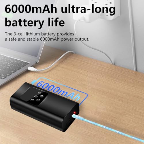 Image of Portable Electric Air Compressor, 150 PSI Tire Inflator with Digital Display, 6000mAh Battery, LED Light, Type-C Charging, and 4 Nozzle Attachments for Car, Motorcycle, Bicycle, Ball, and Inflatables