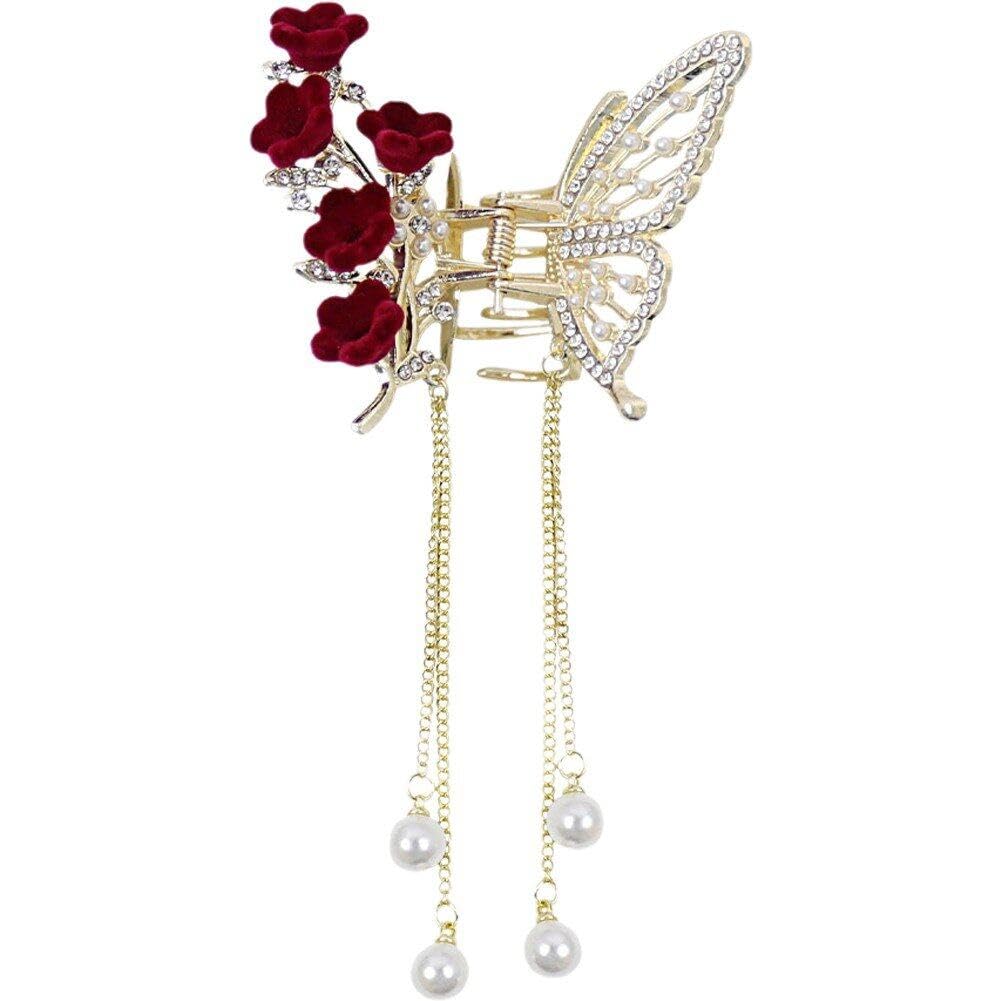 Sanfly Women's Style 2 Butterfly Claw Clips Metal Butterfly Hair Clips Tassel Rhinestones Hair Claw Non Slip Hair Claw Clip For Thick Hair Claw Clip Hair Accessories