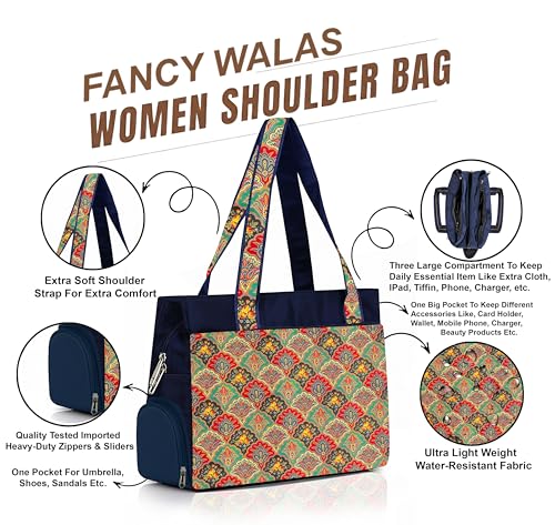 Image of Printed Handbag for Women | Office Bag | Stylish Bag for Office Use | Nylon Large Shoulder Bag 20 Liter | Stylish Tote for Office Use | Purse for Women | Vegan Handbag | Daily & Travel Use