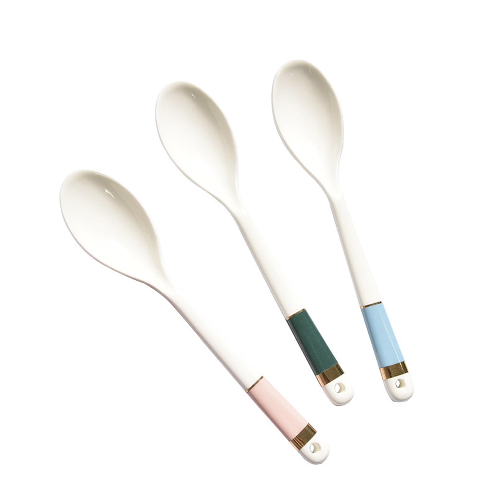 Cuillères à Soupe Cuillère à Dessert en céramique Cuillères à dîner à Long Manche Lot de 3 cuillères en Porcelaine avec Trois poignées de Couleurs différentes Cuillère pour Manger