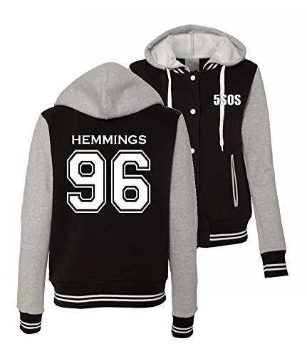 Junior 5sos Luke Hemmings Hooded Varsity Sweatshirt Jacket (Medium, Black)