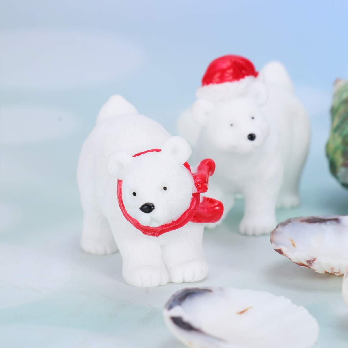SEWACC Christmas Miniature Polar Bear Adornment Mini Resin Bear 6pcs Creative Bear Micro- Landscape Ornaments Desktop Figures Decoration (Random Style)