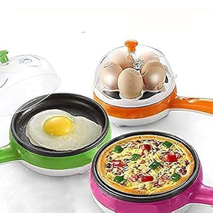 HOMME STORE 2 in 1 Single Layer Egg Boiler Steamer Cooker with Handle and Capacity of 7 Eggs | Egg Boiling Non-Stick Steamer and Egg Frying Pan Machine in Multicolor