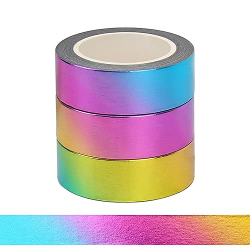 NatSumeBasics Cinta adhesiva metálica Washi, 3 unidades, 0.6 pulgadas x 32 pies, cinta adhesiva de arcoíris, autoadhesivas, decoración de