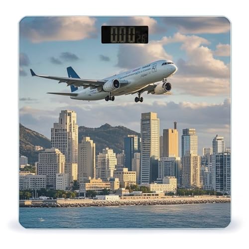 Báscula digital de baño en vidrio templado modelo Airplane and City miniatura 1