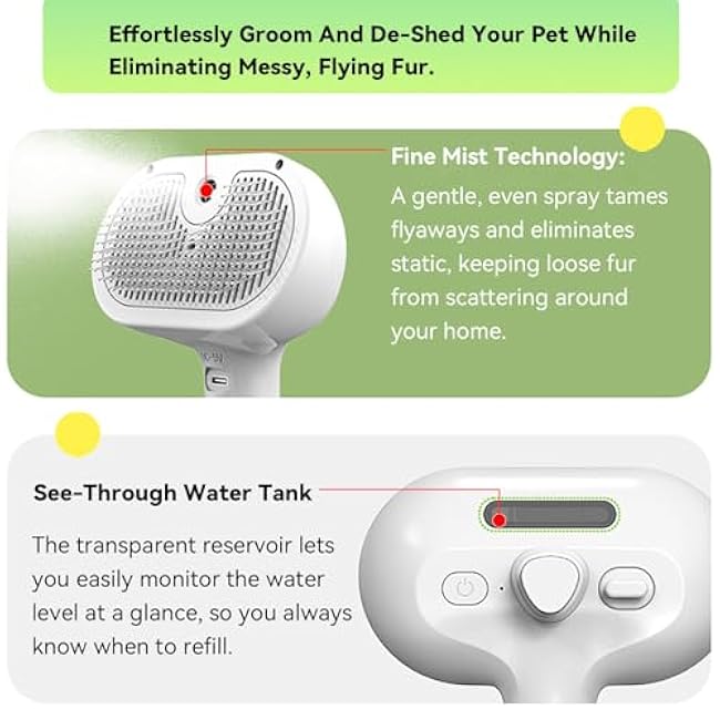Pet Steam Brush, 3-in-1 Spray Hair Removal Comb for Dog and Cat, Steam for Shedding and Grooming, Spritz Defur Comb, Water Brush for Long & Short Haired Pets-ejHtOhTN