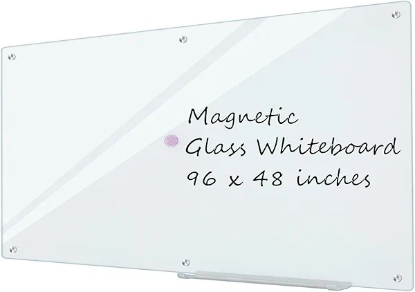 Glass Whiteboard 8'x 4', Magnetic Dry Erase Board, 96" x 48" Large Framless Glass White Board for Wall Office School Home