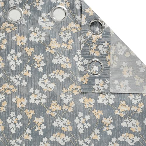 Image of Floral Printed Home Decor Curtains for Living Room, Bedroom Doors and Windows Panel, Parda, Eyelets Hanging, Grey, 4 x 8 Feet, 1 Piece
