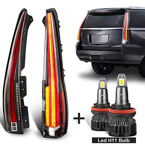 MOSTPLUS LED Tail Lights Rear Compatible for 2007-2014 Chevy Tahoe  07-14 Chevy Suburban  07-14 GMC Yukon  07-14 GMC Yukon Denali Set of 2 with led H11 bulb