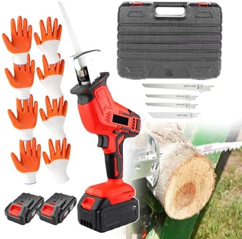 21V Reciprocating Saw – Portable Electric Bone Cutter with 2 Batteries & 12 Gloves, Ideal for Butchering, Heat Dissipation Design, Powerful 3AH Performance