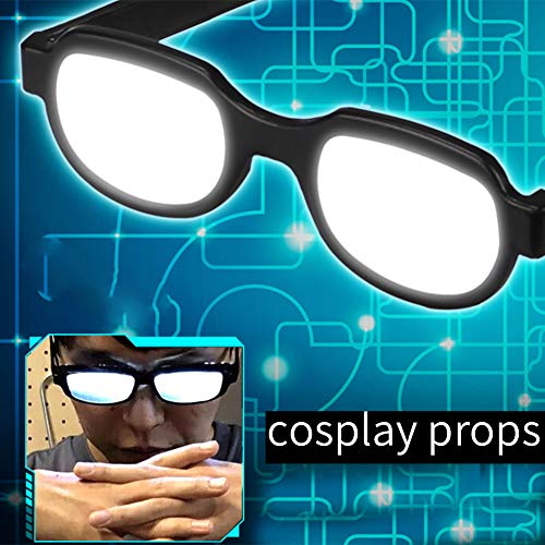 LED Luminous Glasses Anime Role Playing Two-dimensional Glasses Adult Prank Glasses Props Halloween Carnival Party Luminous Glasses White