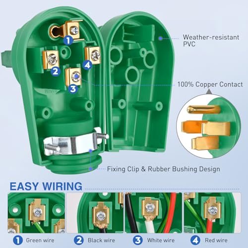 Image of Nilight 50 Amp RV Male Replacement Plug with Handle ETL Listed | 125 /250 Volt Heavy Duty Receptacle NEMA 14-50P for Camper Caravan Motorhome Van Trailer