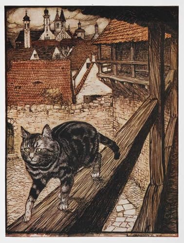 Illustration chat Arthur Rackham pour une décoration murale de salon chaleureuse
