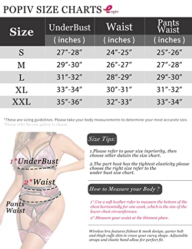 Popiv 4 Piece Garter Lingerie For Women, Sexy Cutout Lingerie, Mesh Matching Lingerie Set Red #TOP5