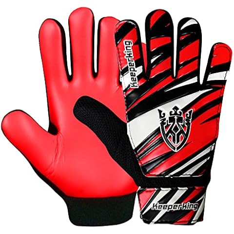 Keeperking Goalkeeper Gloves Children, Boys and Girls, Junior Football Gloves Football Player Gloves for Boys Goalkeeper Gloves Multiple Colours Size 4-7 (5, Red-Black-White) Cover