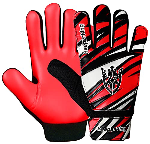 Keeperking Guantes de Portero para ninos, ninos y Ninas, Guantes de Futbol, Guantes de Portero para, (6, Rojo, Negro y Blanco)
