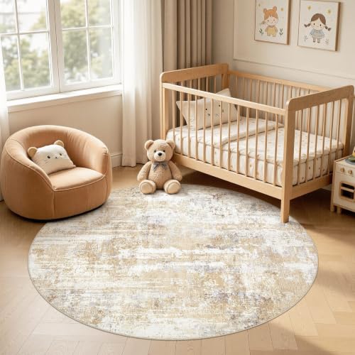 DMOYEST Teppich Rund 150 cm Abstrakt Grau Gold Modern Waschbar – Ansicht 8