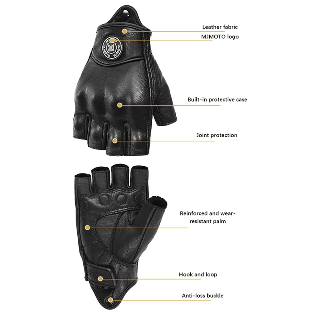 Guanti da moto in pelle di capra senza dita vintage traforati nero