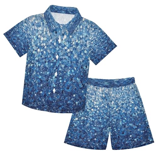 Boccsty Denim Blue Gradient Flashing Glitter Boy Summer Shorts Sets Hawaiian Toddler Boys T-Shirt & Pants 2 Pcs 3T