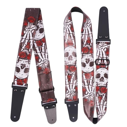 Image of Adjustable Guitar Strap Includes 2 Strap Locks & 2 Matching Picks & 1 Picks Holder & 1 leather Strap Button.