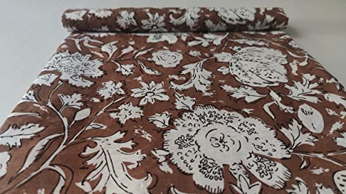 Image of Floral Printed Cotton Fabric Cloth Hand Block Print Fabric Women Material Running Jaipuri Hand Block Printed Women Dress Material Kurtis Natural 44 inch Inches Width 2.5 Meter (Pattern 4)