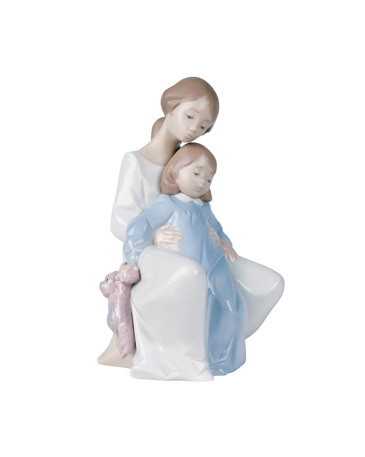 NAO Moment with Mommy. Decorative Figurine of Motherhood in Gloss Porcelain. Ornamental Sculpture of Mother and Daughter in Pastel Tones for Home Decoration