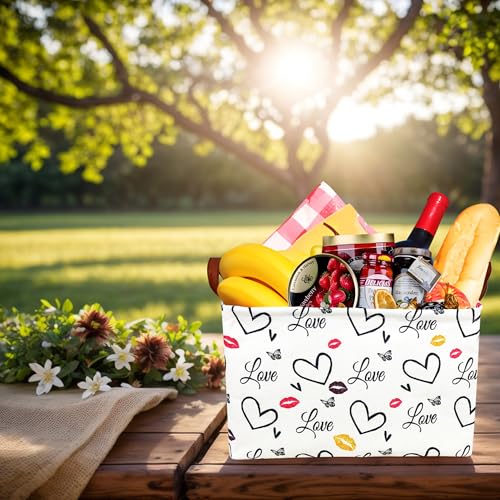 Image of Valentine's Day Basket Gift for Empty Cute Heart Large Storage Bin for Kid and Baby Room Decor (Lips Love)