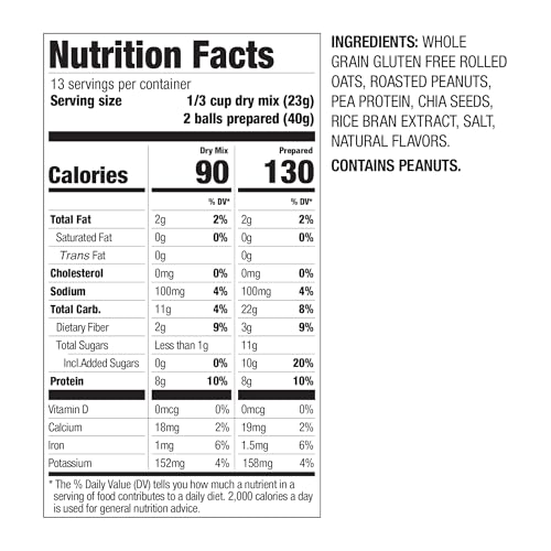 Image of PBfit No Bake Peanut Butter Protein Ball Mix, 8g Protein, Made with Chia Seeds & Whole Grain Oats, Gluten Free, Vegan Snacks, 10.58 Oz Bag (Pack of 2)