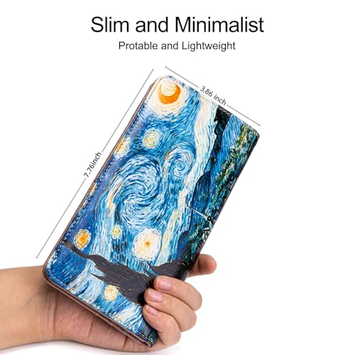 Image of Ultra Slim Thin Leather Women Wallet Rfid Blocking Credit Card Holder Bifold Clutch (Van Gogh The Starry Night)