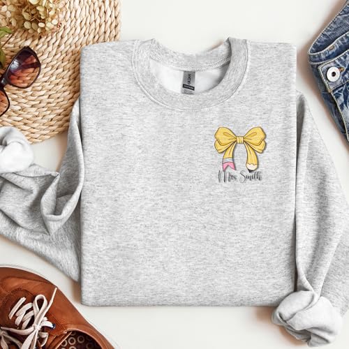 Coquette Bow Teacher Sweatshirt Personalized Custom Gift for Back to School Unisex Men Women Crewneck Shirt2