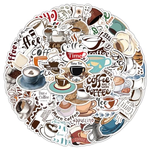 50 Pcs Coffee Stickers | Coffee Waterproof Vinyl Stickers for Water Bottles Book Laptop Bicycle Luggage Cup Mobile Phone Encouragement Decals