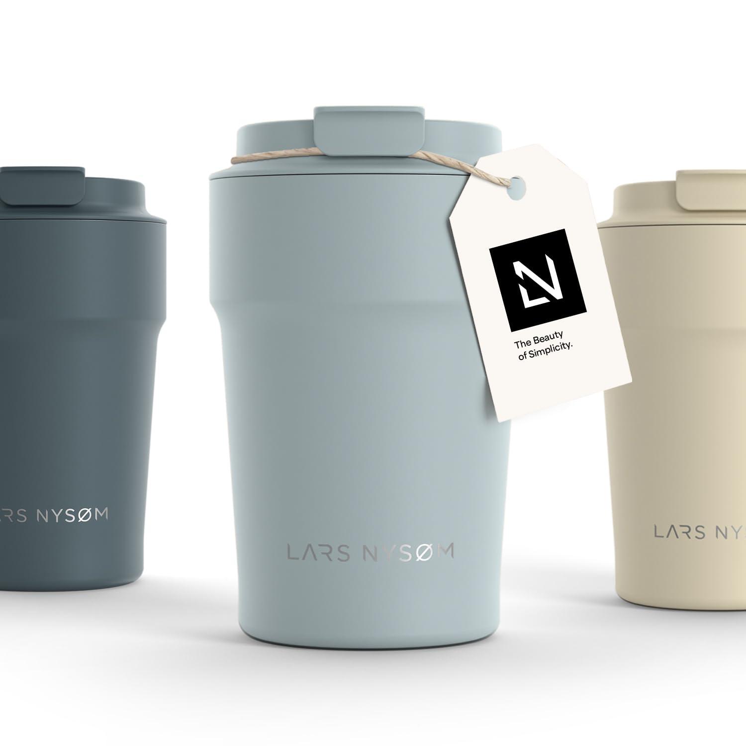 LARS NYSØM Thermo Kaffeebecher to go 380ml | Travel Mug 0,38 Liter mit Isolierung | Auslaufsicherer Edelstahl Thermobecher für Kaffee und Tee unterwegs | Teebecher (Sky Blue, 380ml)