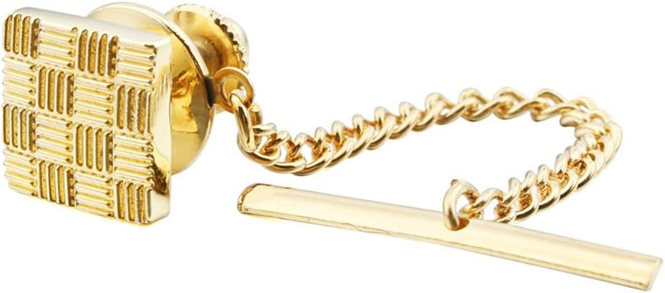 Fashion Metal Tie Pins Gold Men's Jewelry Tie Pins with Chain Fasteners Decorative Accessories (B One Size)