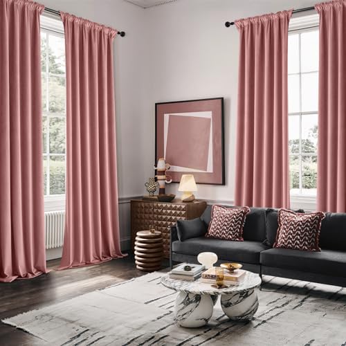 Image of MIULEE Velvet Curtains 50W x 84L 2 Panels Dusty Rose Blackout Curtains | Luxury velvet fabric, pinch pleat design, back tab hooks, thermal insulated, blackout light blocking, for living room bedroom